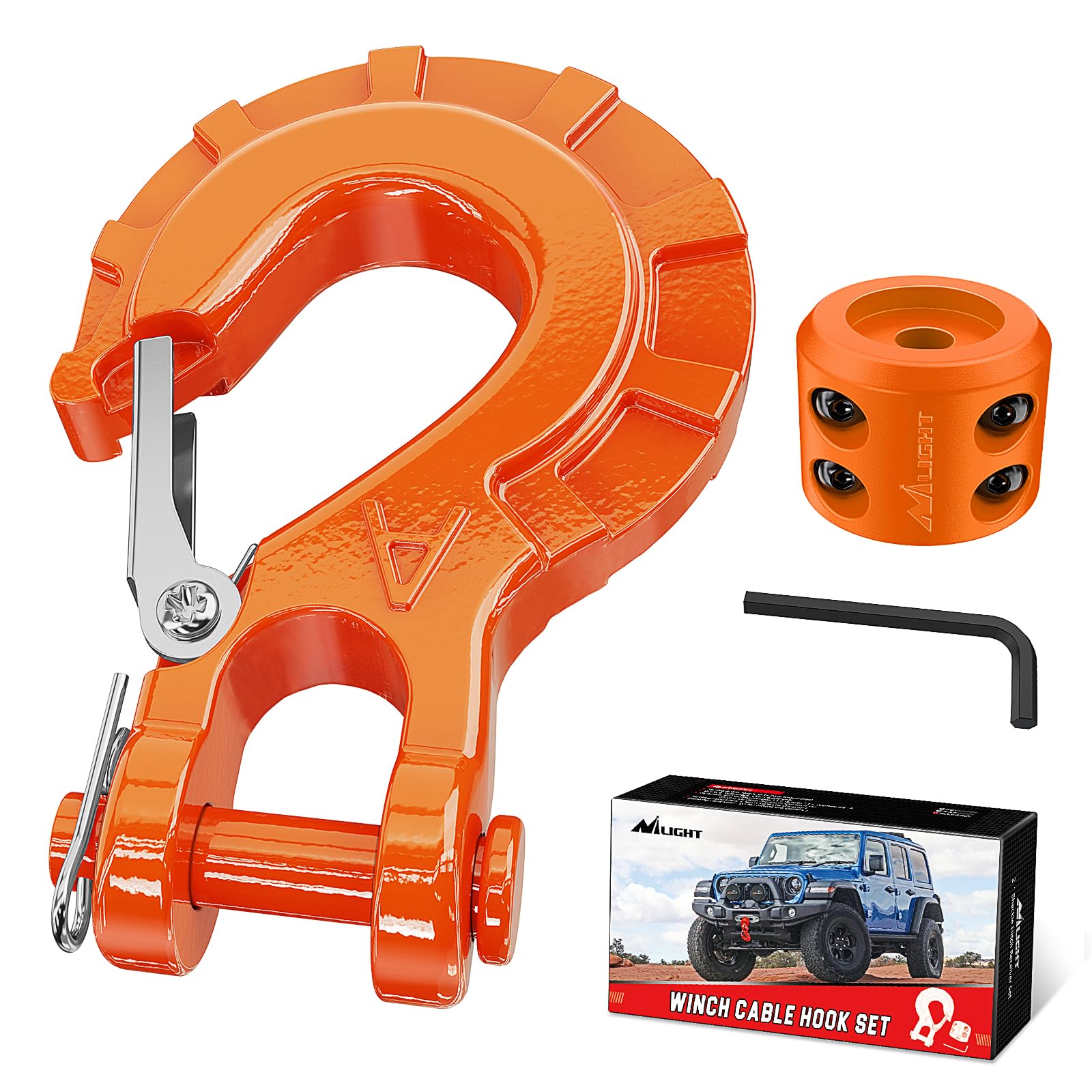 Nilight winch hook with cable stopper for secure line management.
