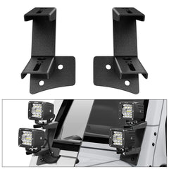 Nilight dual A-pillar windshield brackets mounted on a Wrangler JK for improved off-road lighting