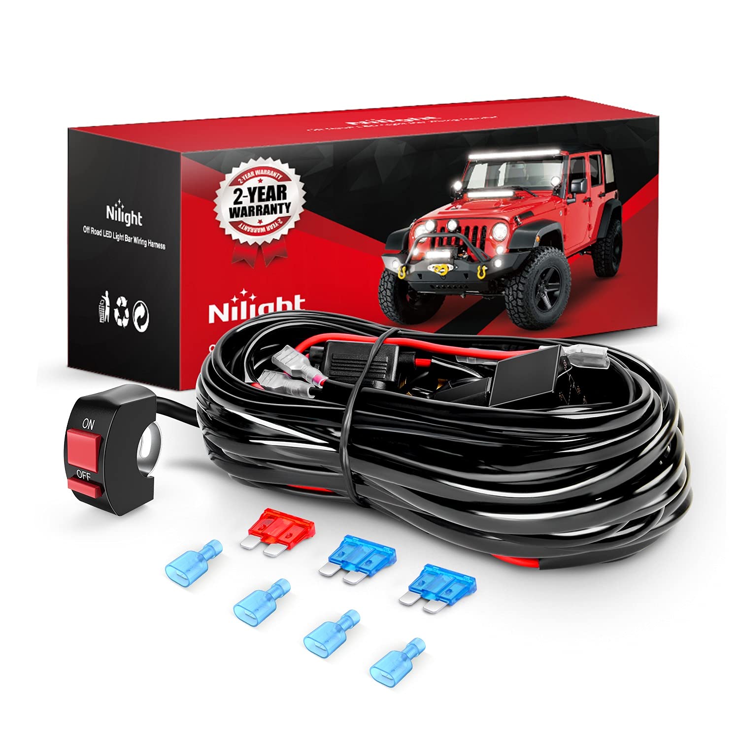 Nilight wiring harness kit for motorcycle handlebar switch, easy lighting control