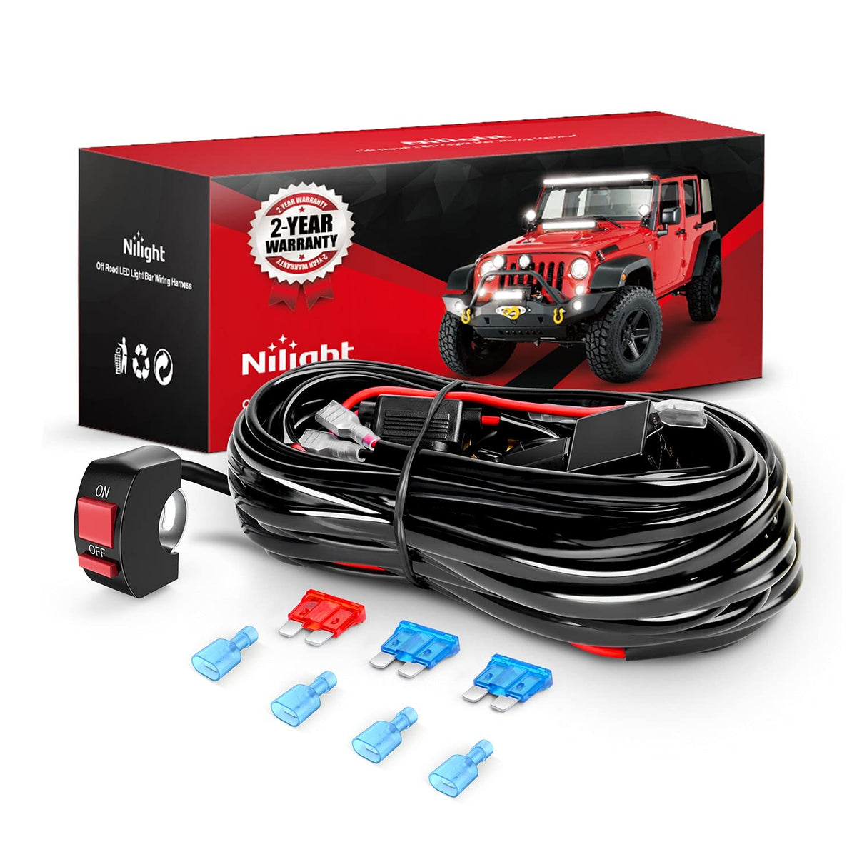 Nilight wiring harness kit for motorcycle handlebar switch, easy lighting control