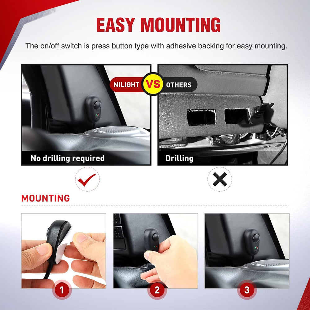 Nilight wiring harness kit includes fuses, connectors, and diagram for easy installation.
