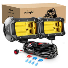 Nilight ZH304 5-inch LED bar front view showing yellow flood beam for wide visibility