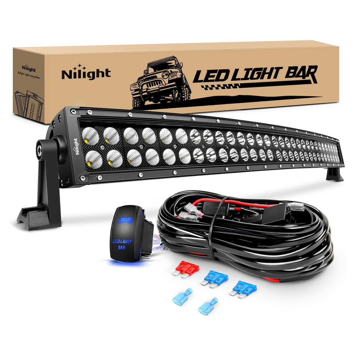 Nilight ZH410 32-inch curved LED light bar front view for enhanced trail visibility.