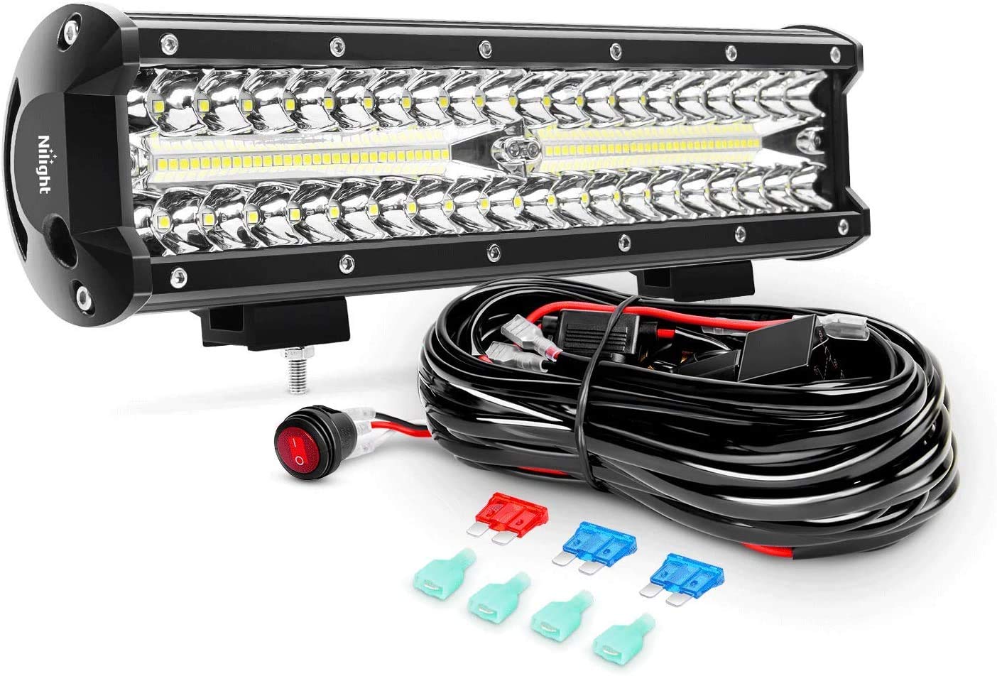 Nilight ZH411-A 12-inch front view with triple-row beams for enhanced off-road visibility.