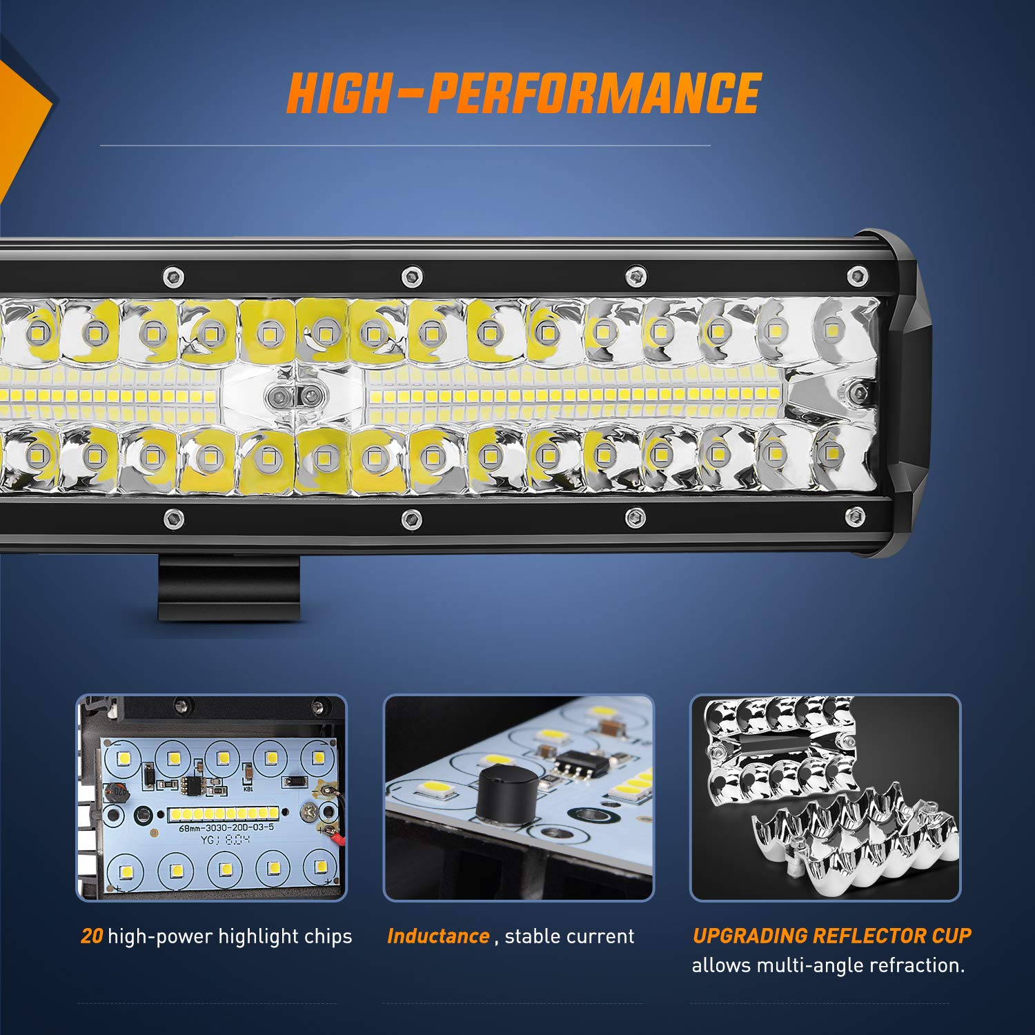 Nilight ZH411-A triple-row LED beams deliver wide, bright coverage for nighttime driving.
