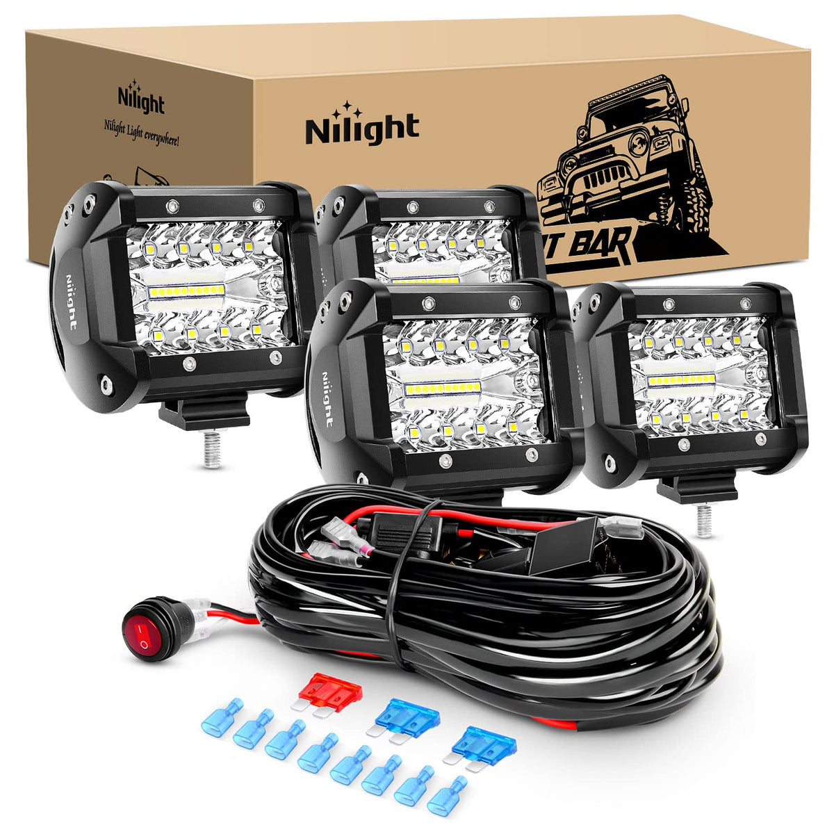Nilight ZH416 4-inch LED pod front view for off-road visibility.