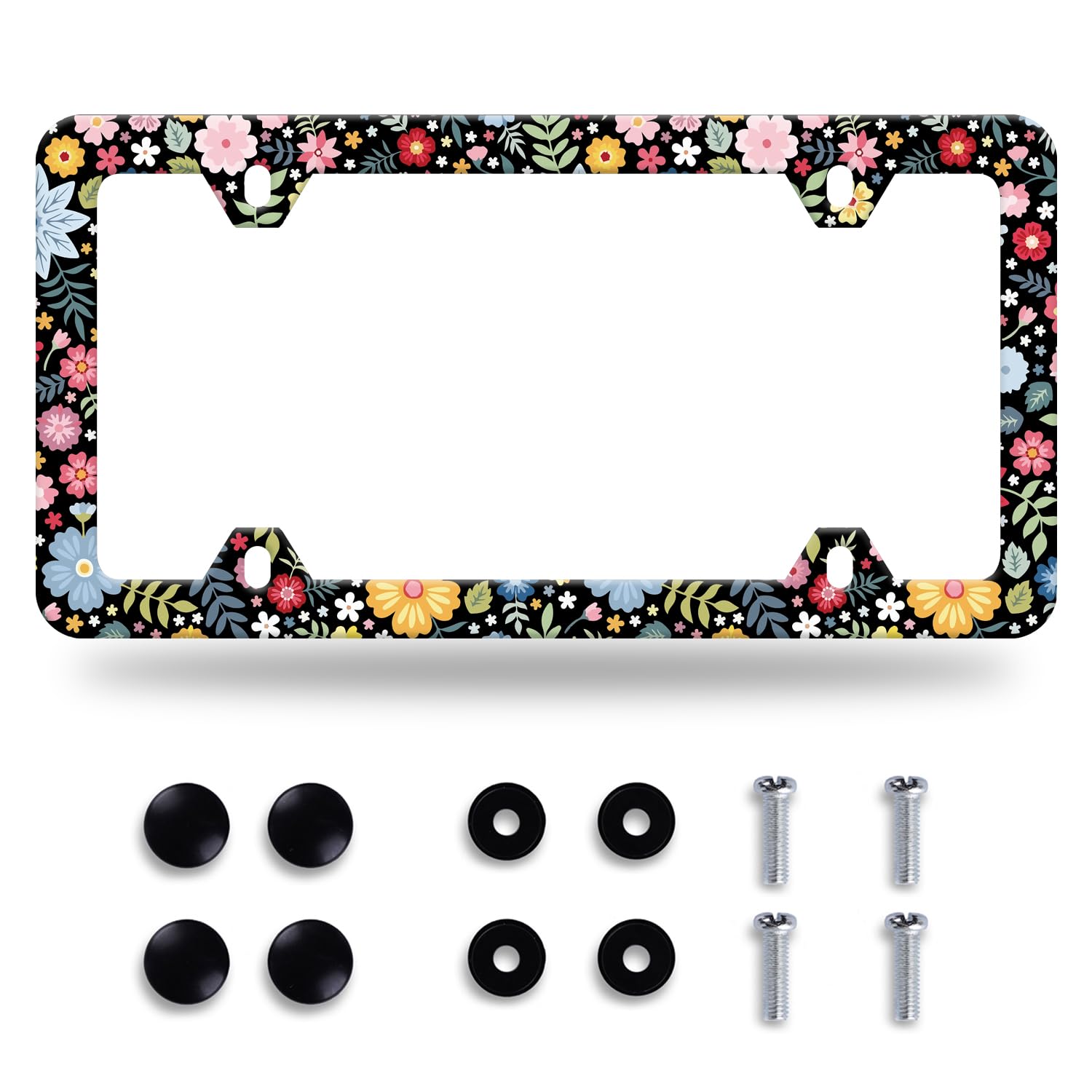 NINANMY color watercolor flowers frame, front view, adds vibrant, personalized touch to your car