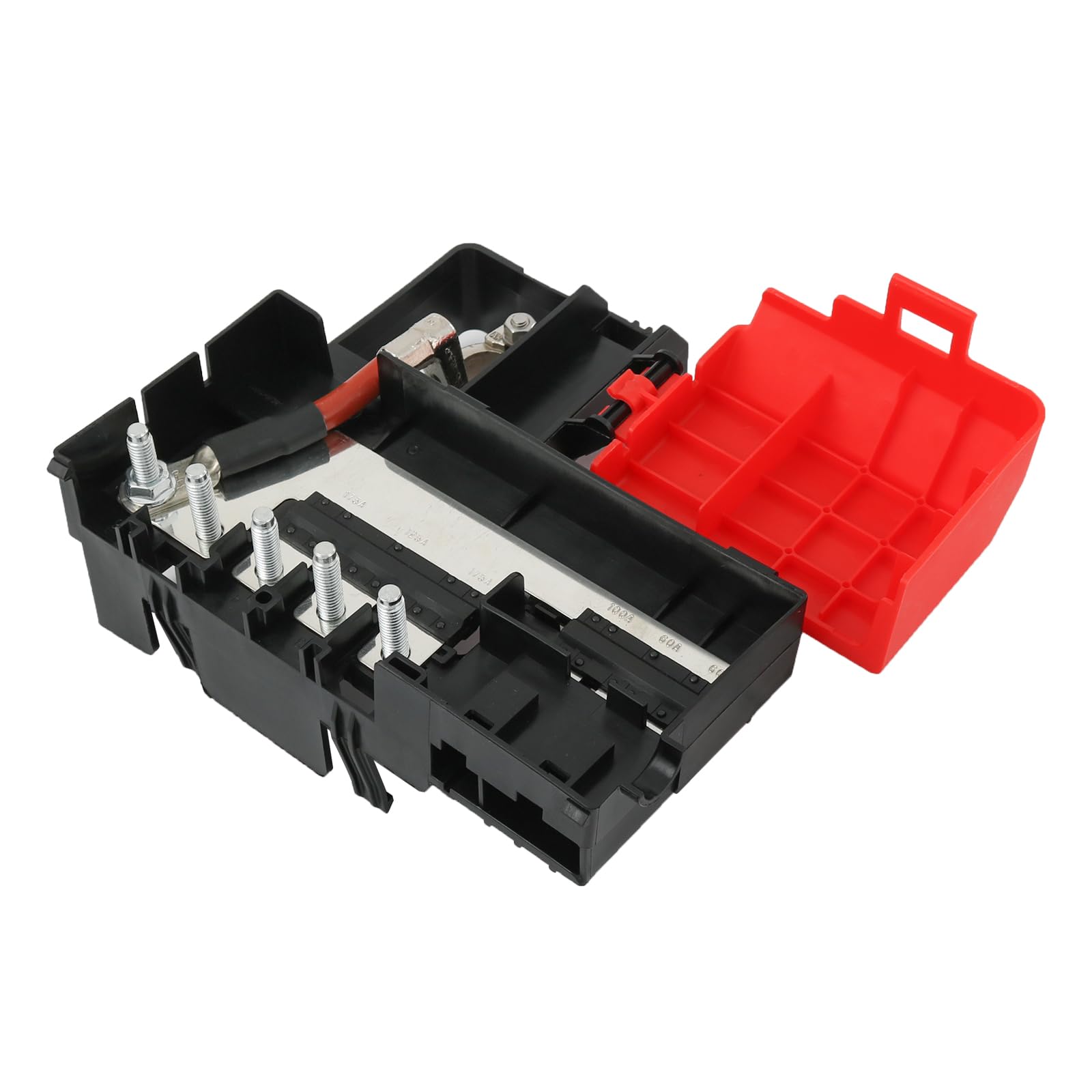 Nirakoka battery distribution fuse block front view illustrating compact, ready-to-install power routing.