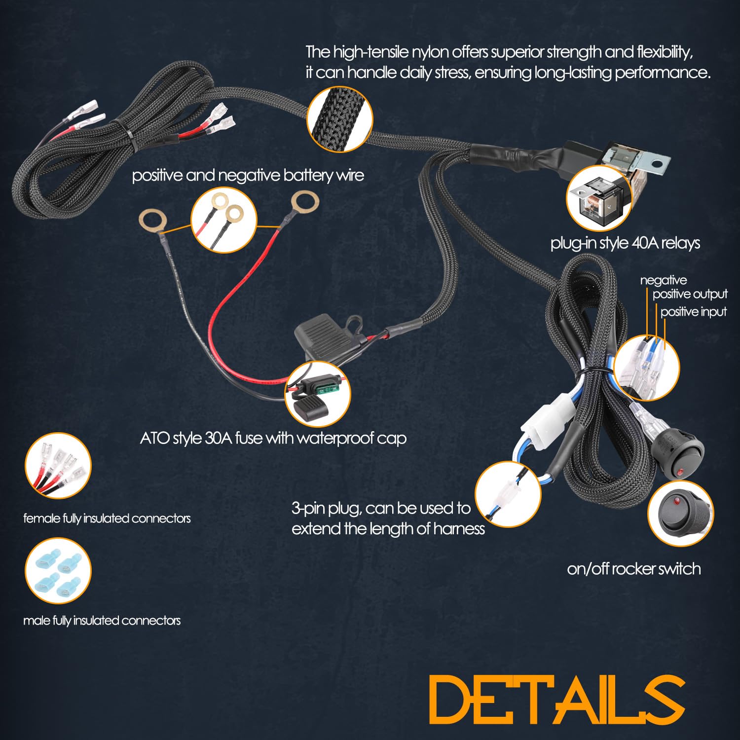 NR NIRIDER 2-lead harness showing relay and fuse for safe operation