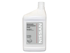 Nissan Matic-S fluid bottle closeup demonstrates OEM quality for reliable transmission performance.