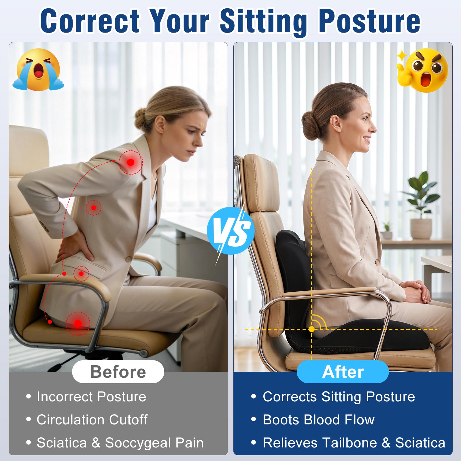 Nisuez cushion placed on an office chair supporting posture during desk work