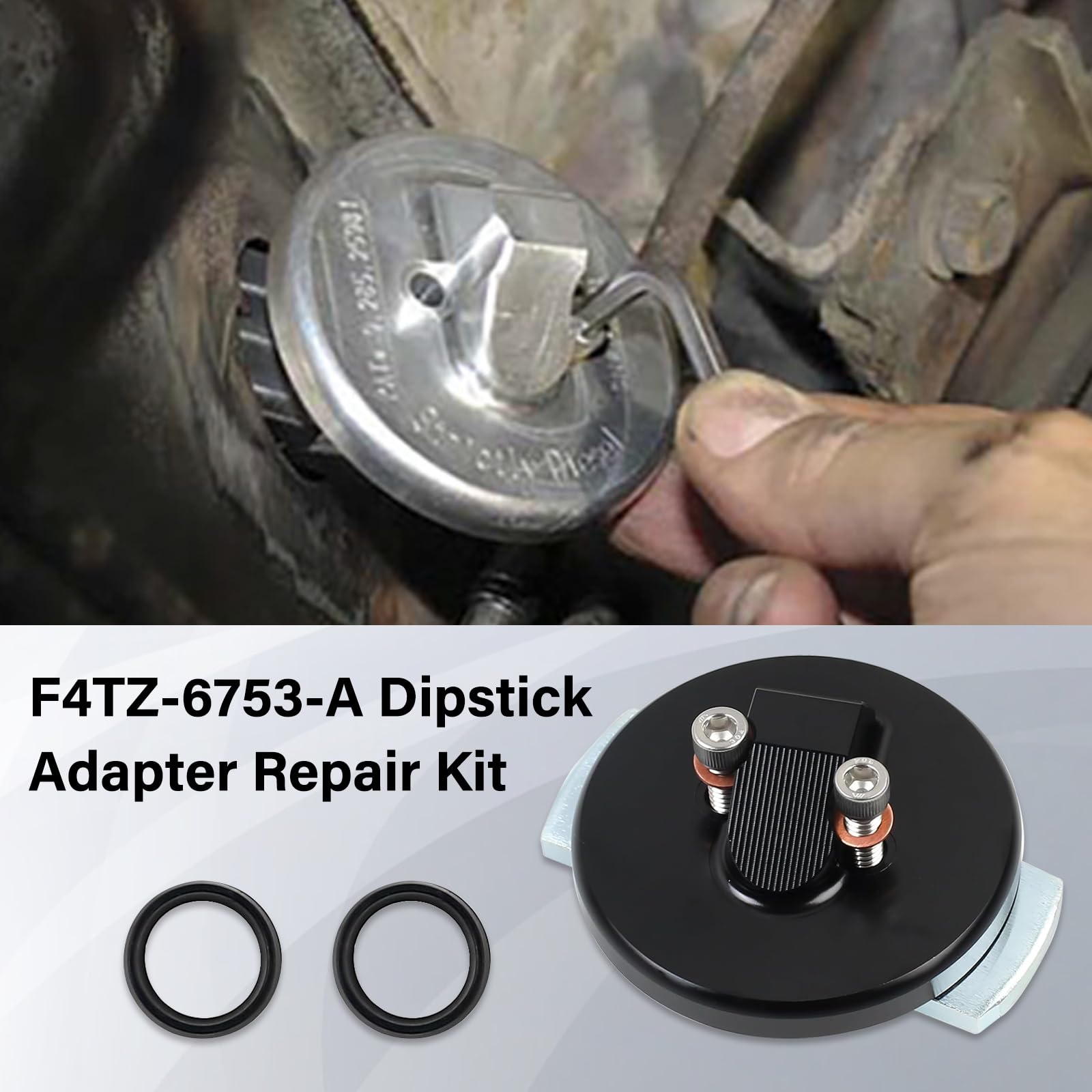 NIULPFZTK dipstick adapter kit packaging with compatible Ford part numbers