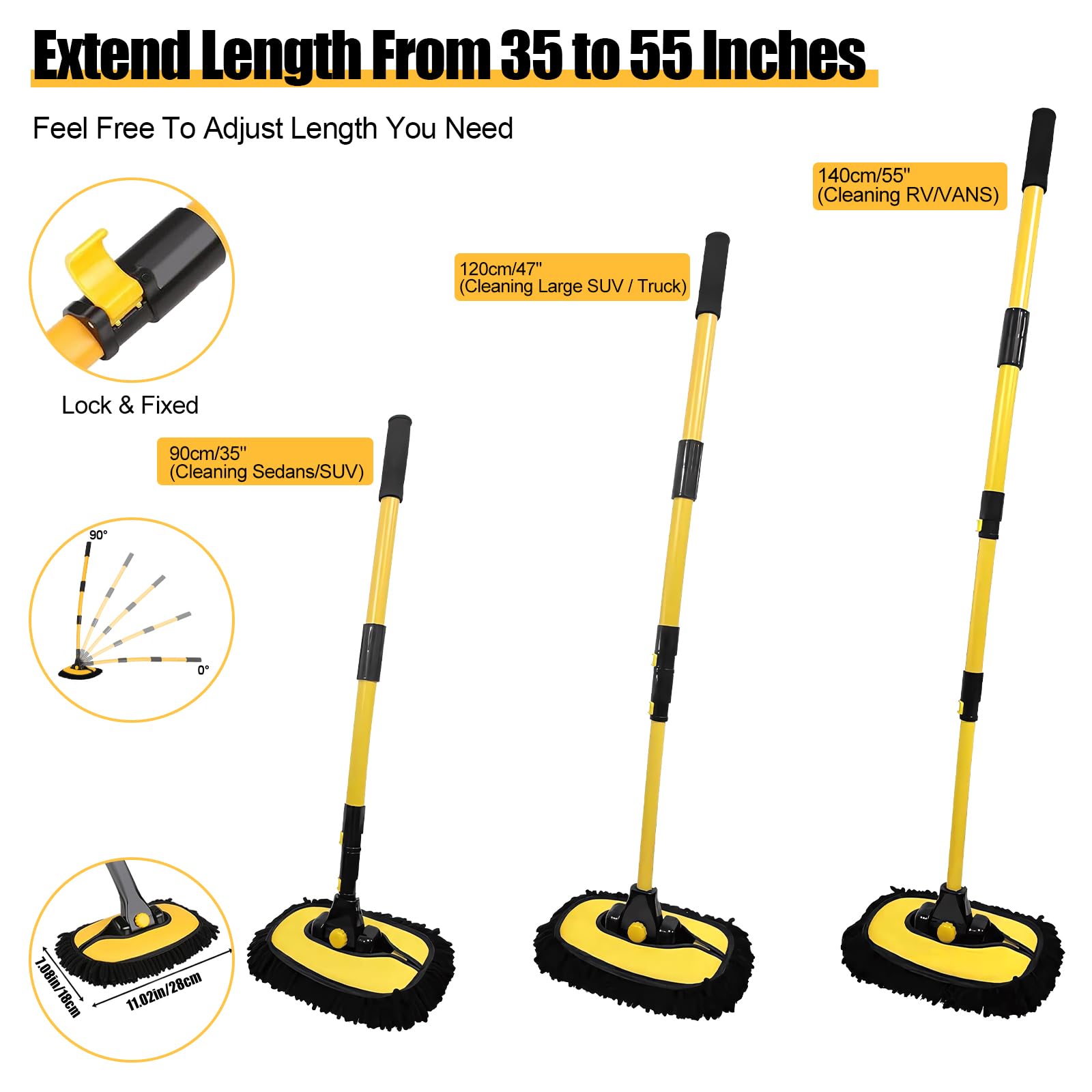 NIUMID adjustable mop head 0-90 degrees for hard-to-reach spots