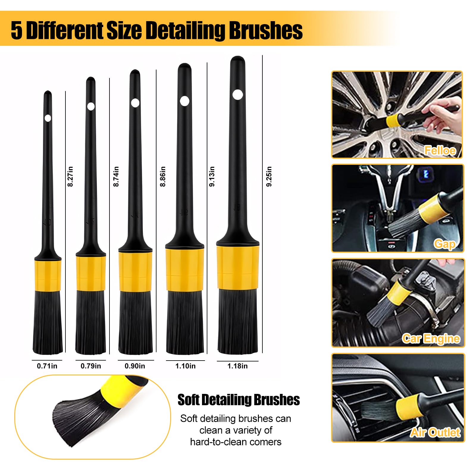 NIUMID detailing brushes set for precise cleaning around trims and grills
