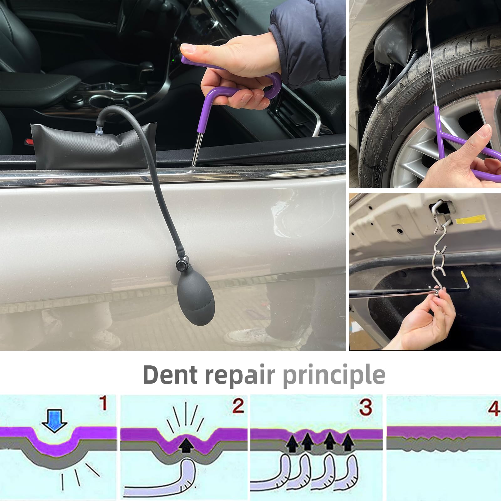 NIUVOCY tool with replaceable rod heads for dent shapes