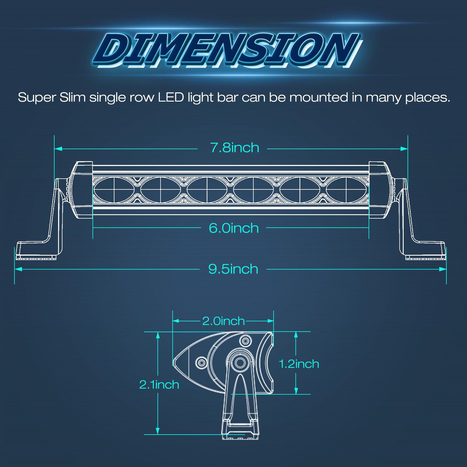 Niwaker PowerSports 6inch LED light bar side angle shows compact profile and broad beam.