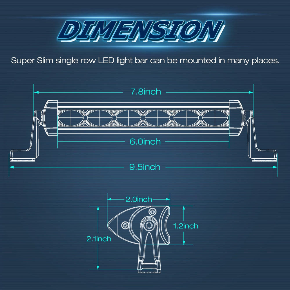 Niwaker PowerSports 6inch LED light bar side angle shows compact profile and broad beam.