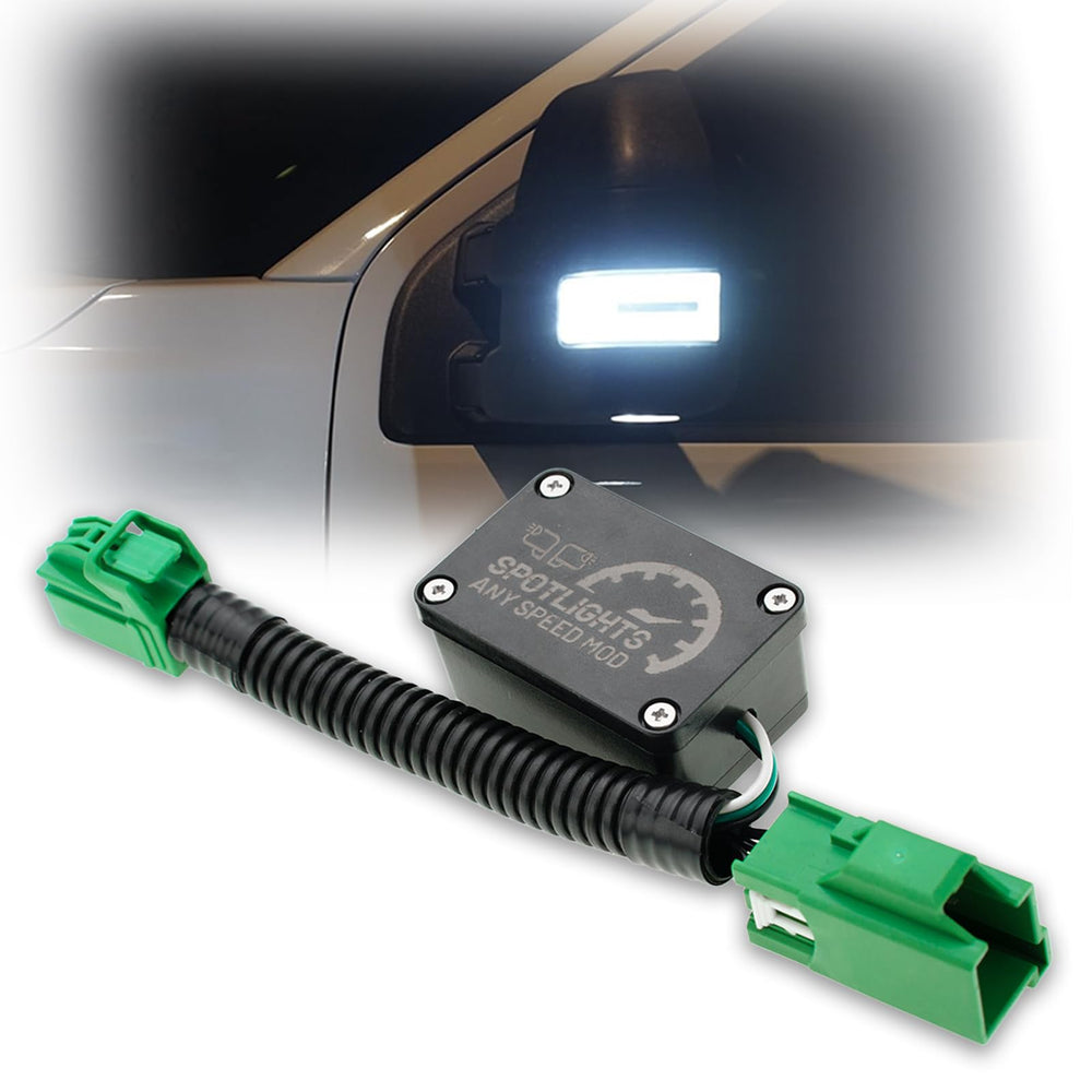 NJSBYL Mirror Spotlights Harness enables quick plug-and-play installation for Ford trucks.