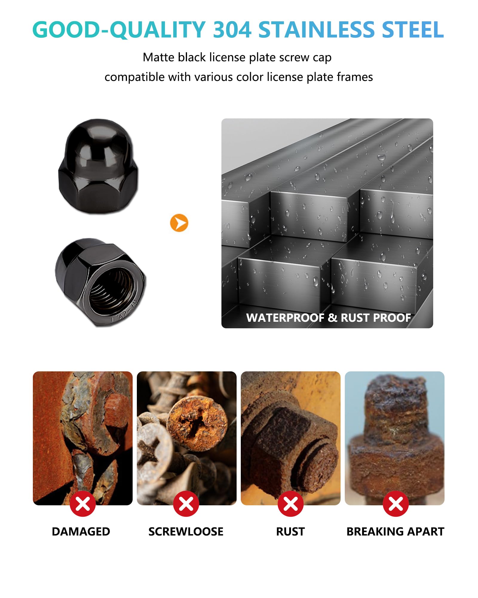 NJNYLLC 304 stainless screws close-up showing corrosion resistance and secure mounting.