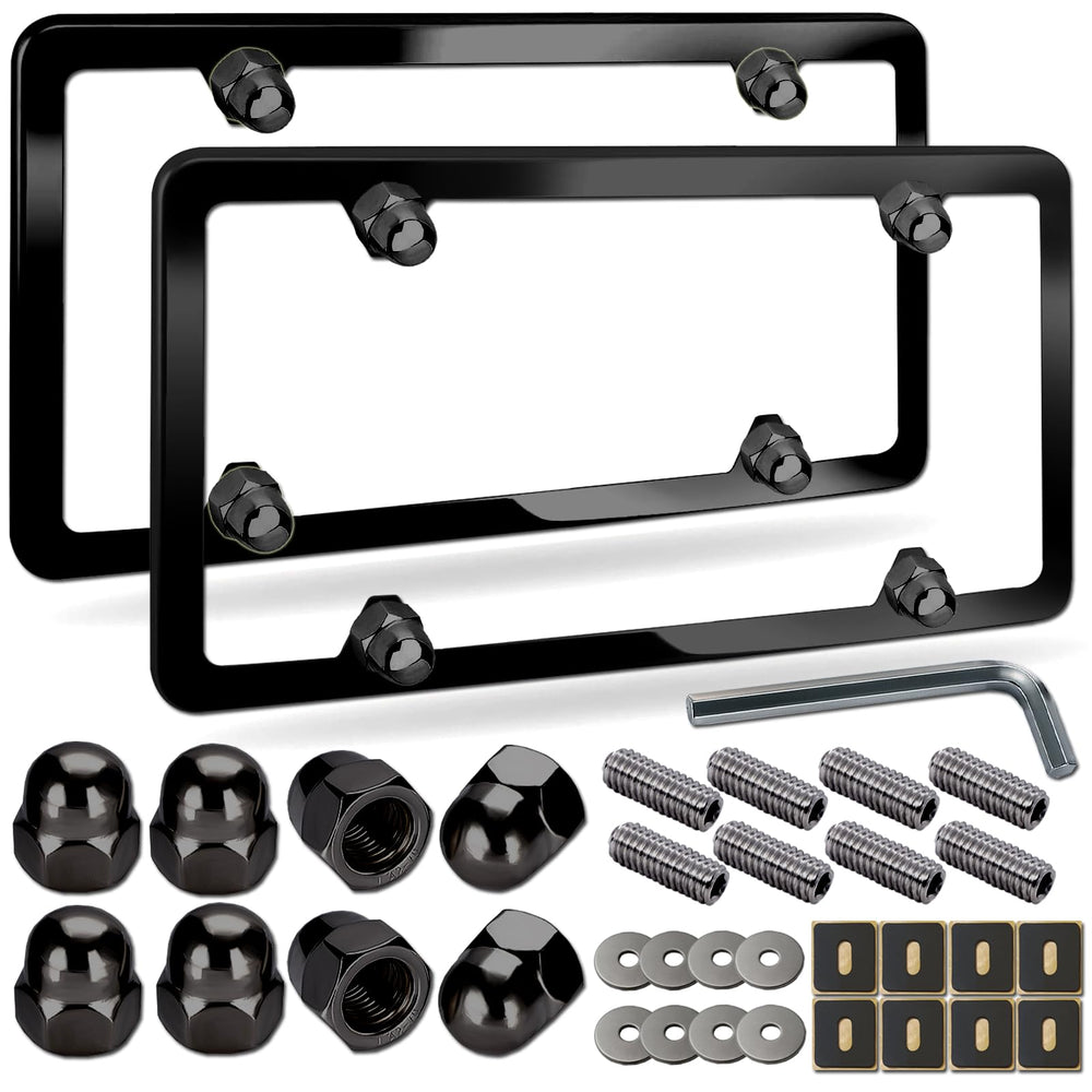 NJNYLLC Volvo license plate frames front view with matte black slim edge offers protected finish.