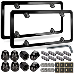 NJNYLLC Volvo license plate frames front view with matte black slim edge offers protected finish.