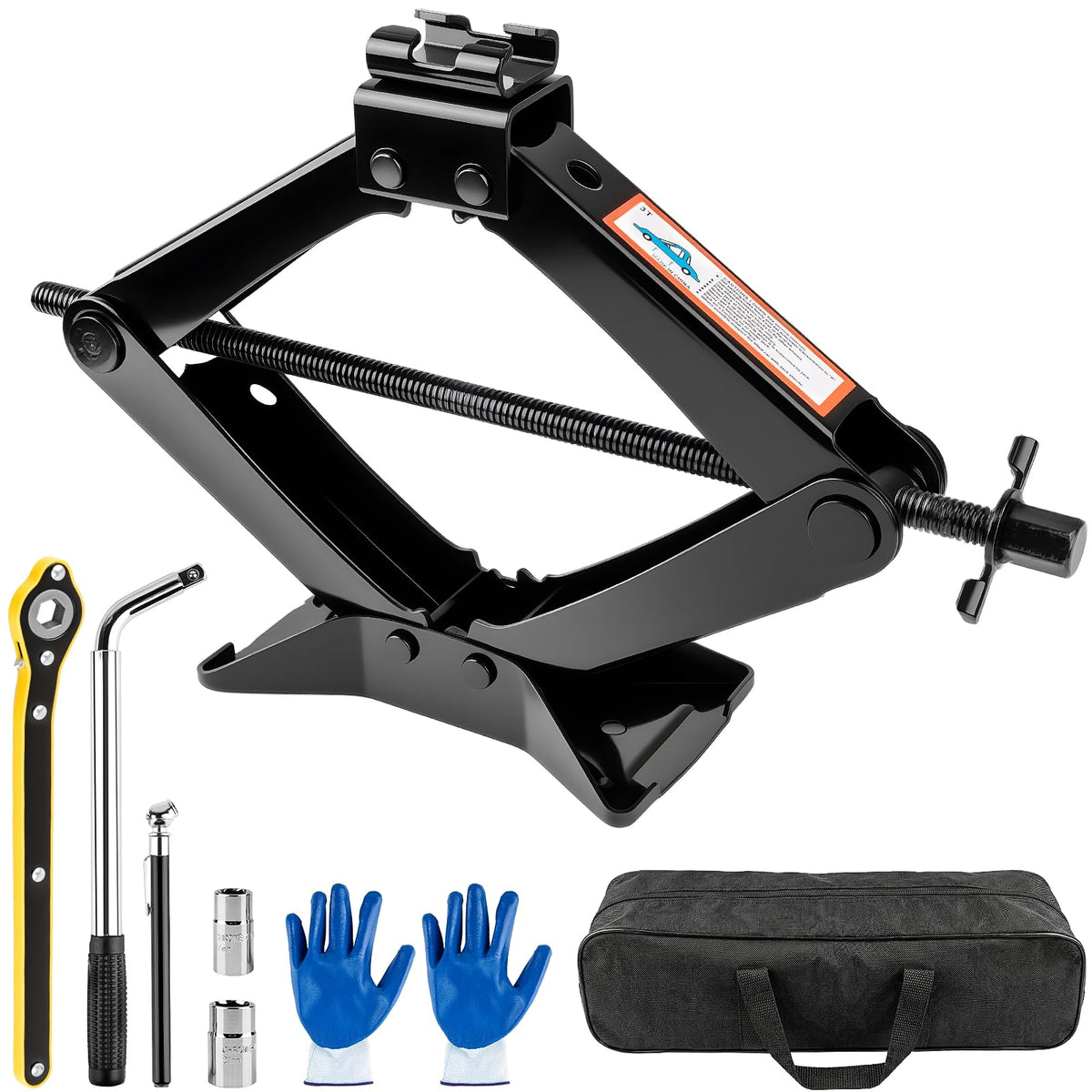 nkpyln 3-ton car jack base and handle enabling stable lifting on uneven pavement.