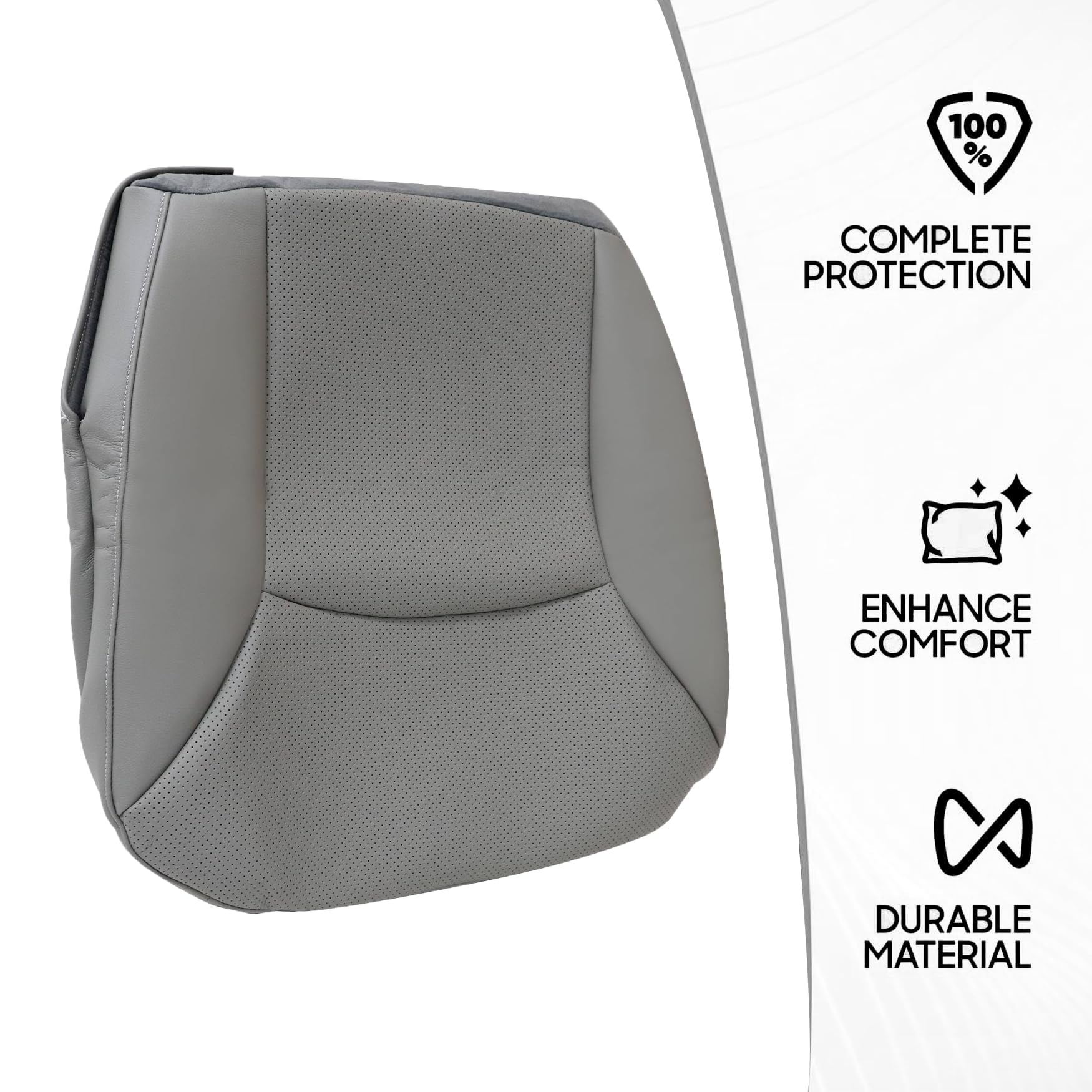 NLQR E driver side bottom perforated seat cover gray perforation detail