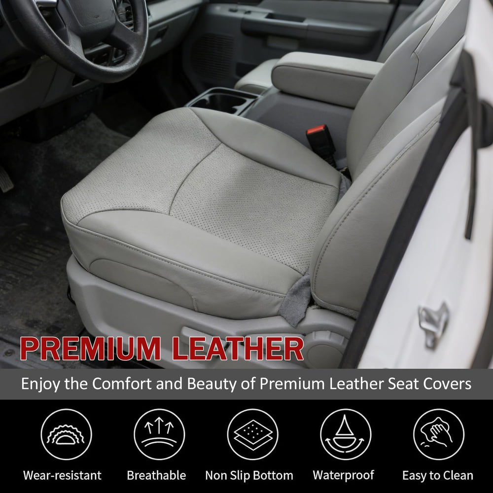 NLQR E driver side bottom perforated seat cover gray seat-area closeup shows breathable surface