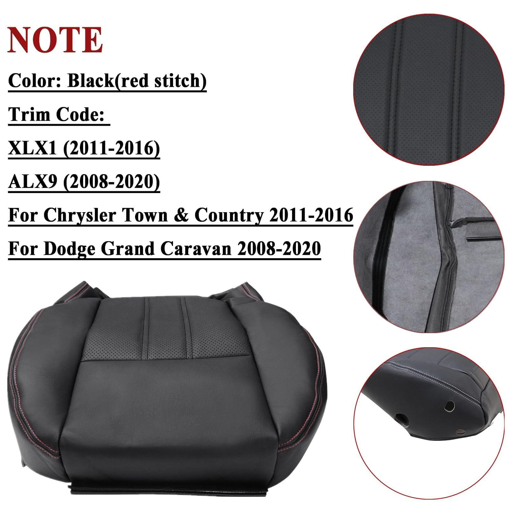 NLQR passenger bottom seat cover in black-red stitch for daily use