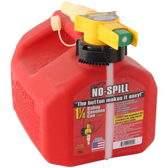 No-Spill 1415 red gas can with controlled spout pour reduces spills.