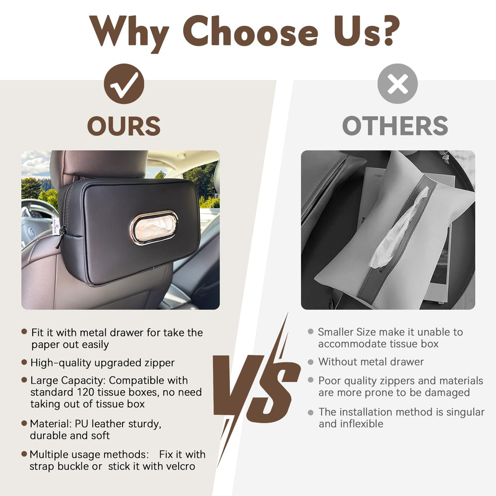 Waterproof PU leather exterior protects interior while holding tissues.