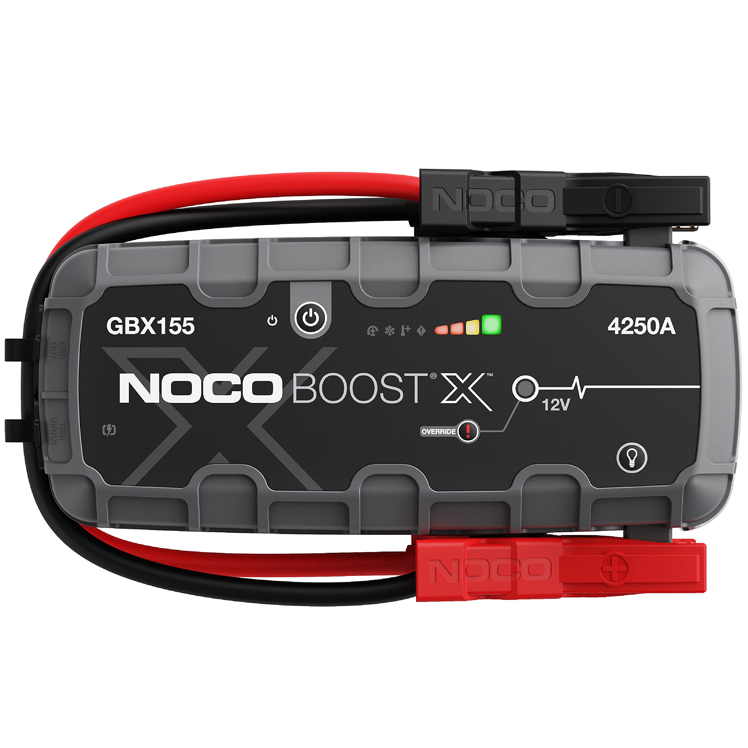 NOCO Boost X GBX155 front view highlighting its compact, rugged form for easy handling