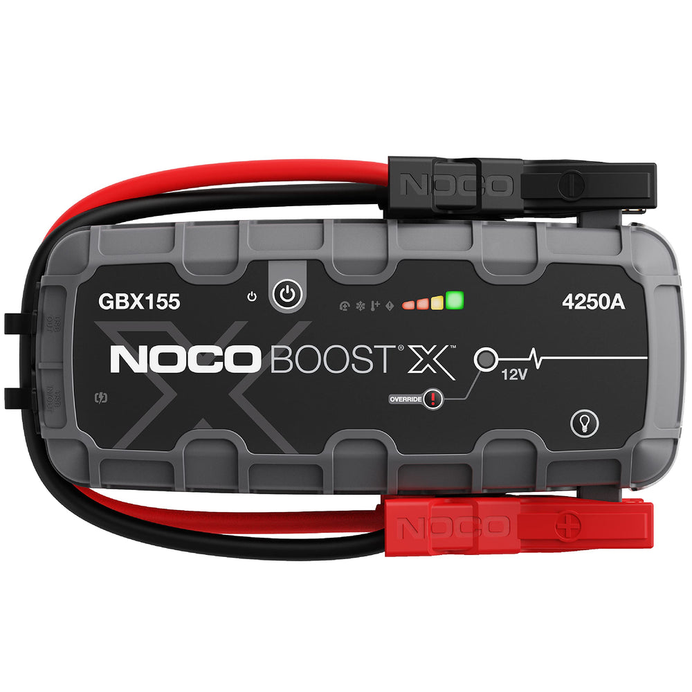 NOCO Boost X GBX155 front view highlighting its compact, rugged form for easy handling