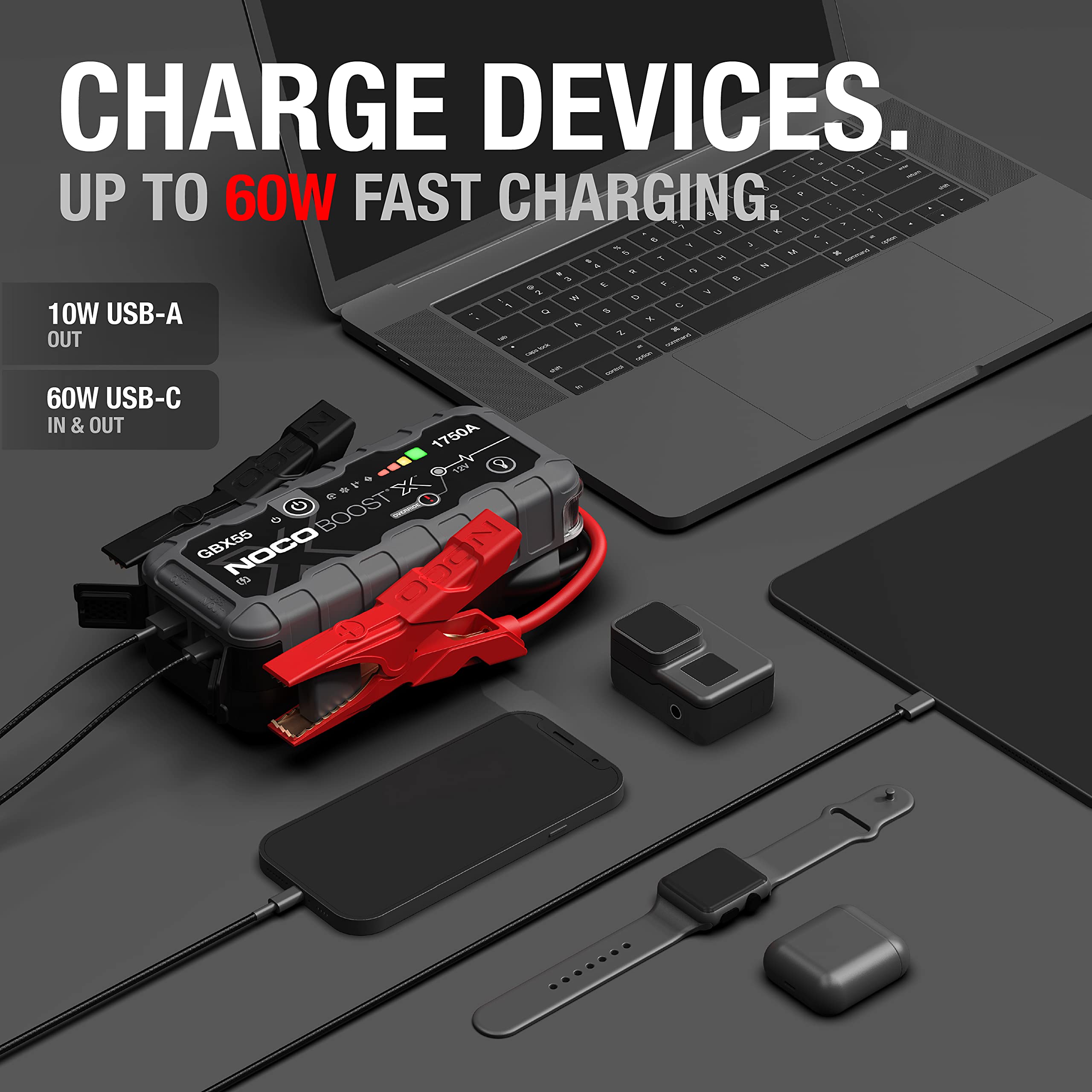 NOCO Boost X GBX55 60-second timer helps conserve power during starts.