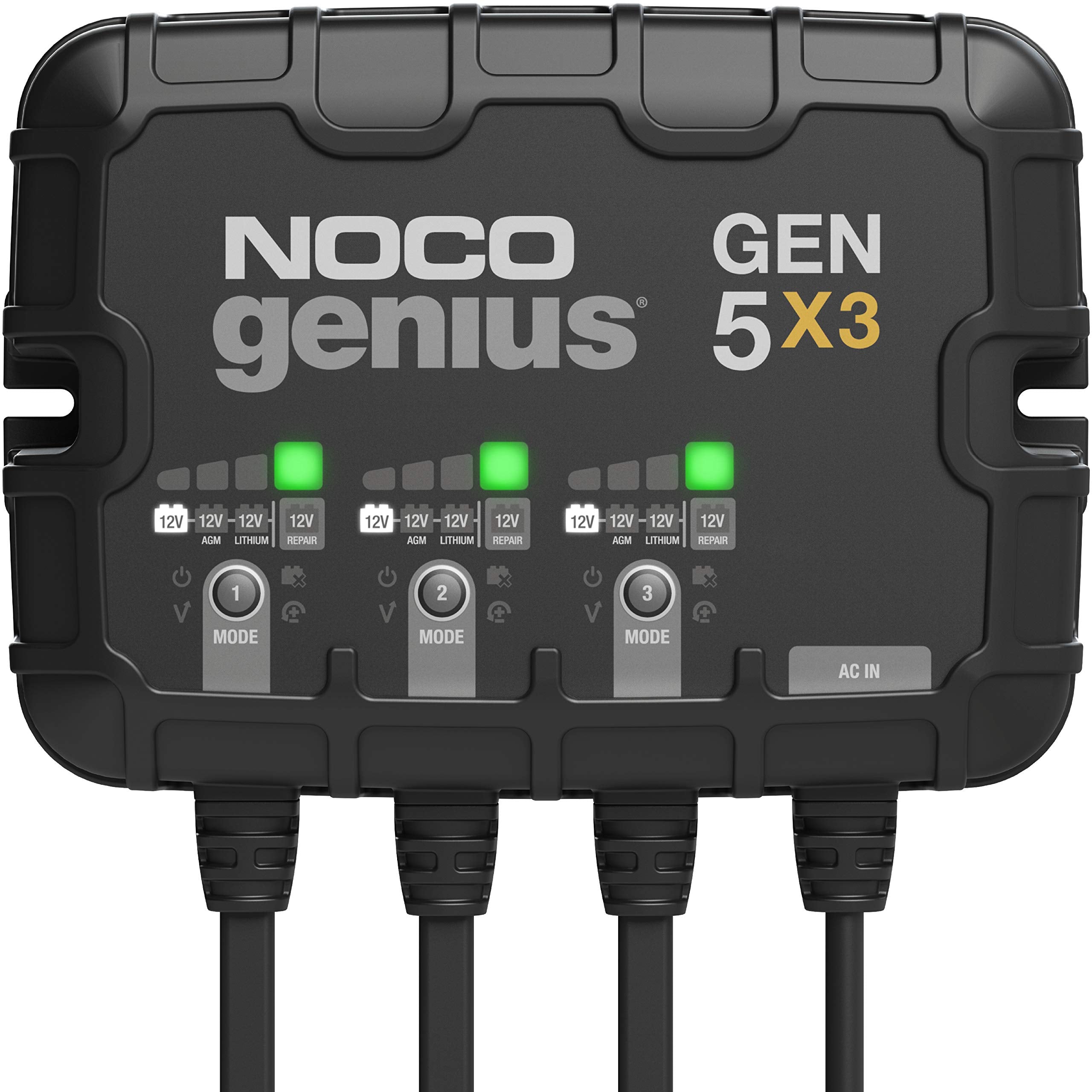 NOCO GEN5X3 front view highlights compact design for space-saving marine installs.