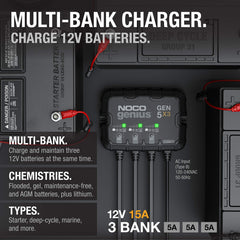 NOCO GEN5X3 independent banks image shows true three-bank charging flexibility.