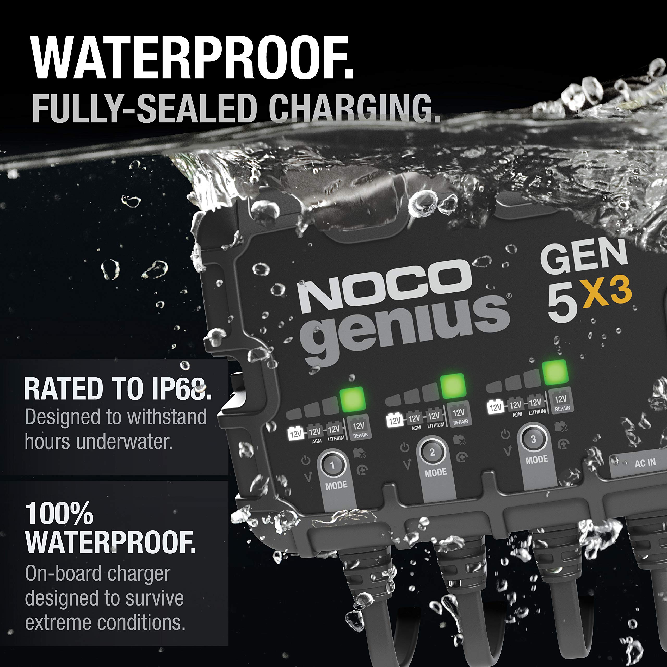 NOCO GEN5X3 thermal sensor demonstrates temperature-compensated charging for longevity.
