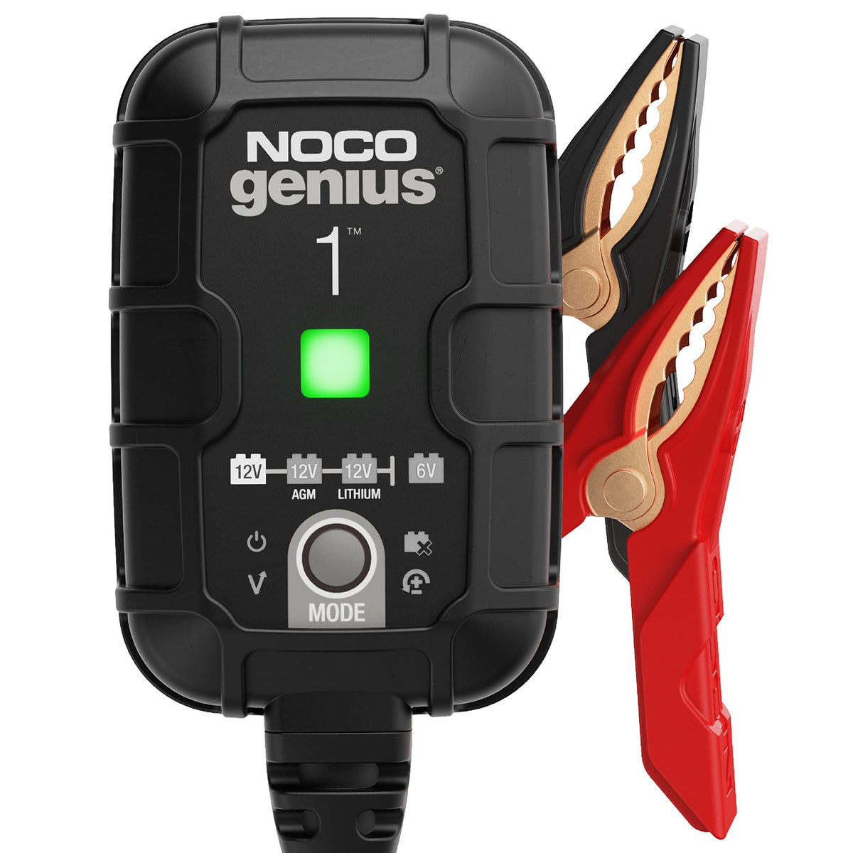NOCO GENIUS1 front view with compact design for easy storage and use.