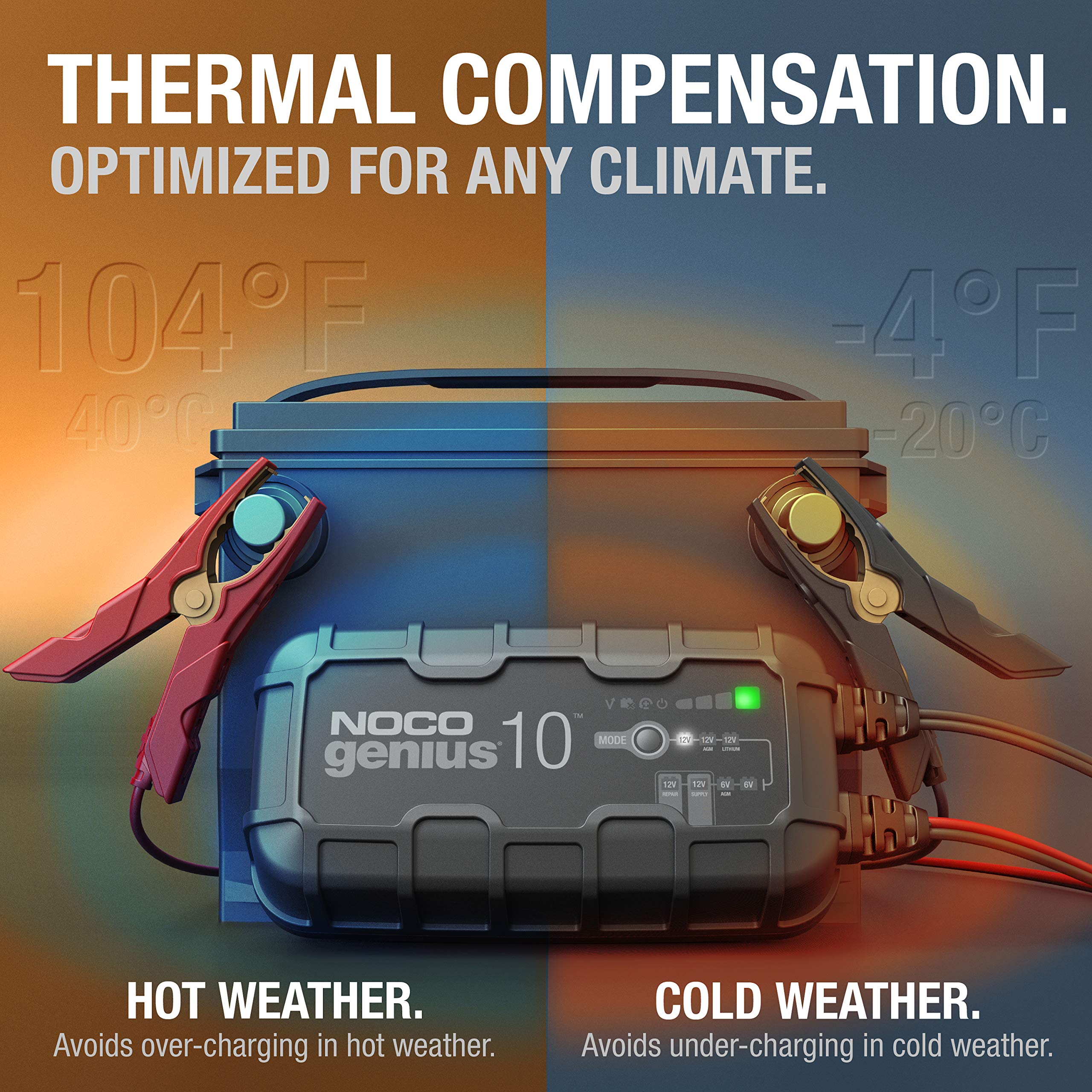 NOCO GENIUS10 Force Mode engaged to revive a deeply discharged battery.