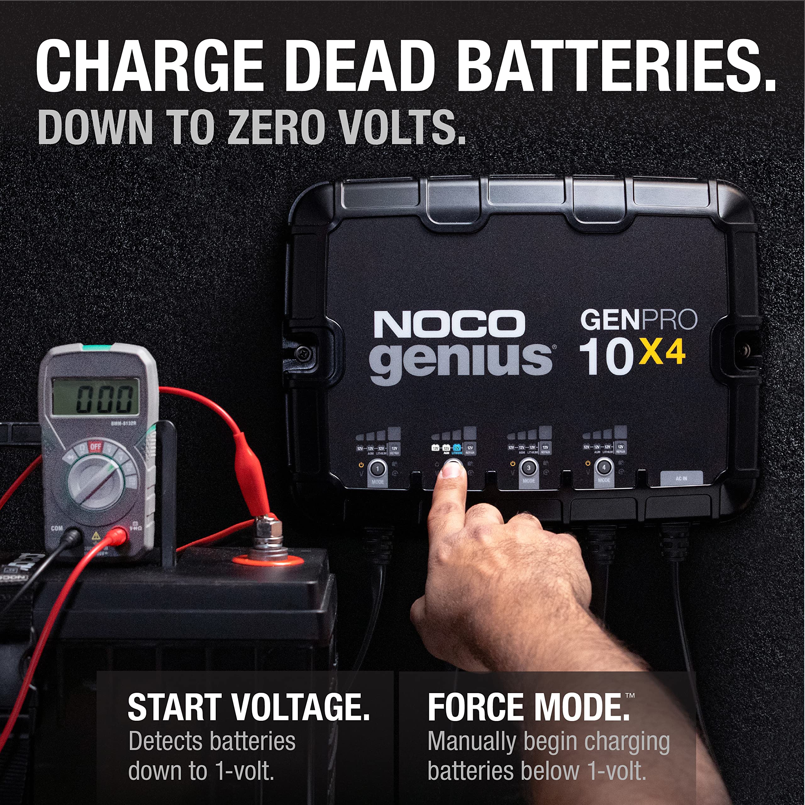NOCO GenPro10X4 thermal sensor ensuring safe temperature-aware charging.