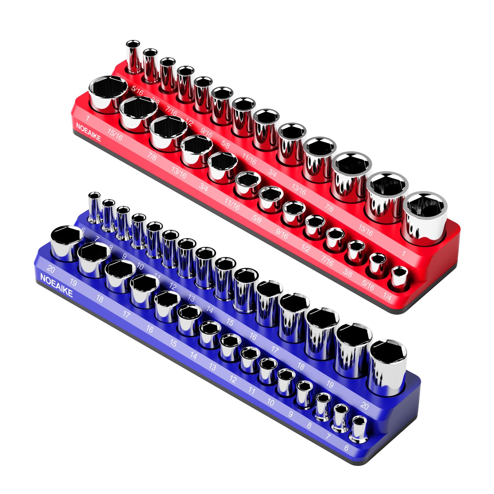 NOEAIKE 3/8-inch magnetic socket organizer set for SAE and metric sockets