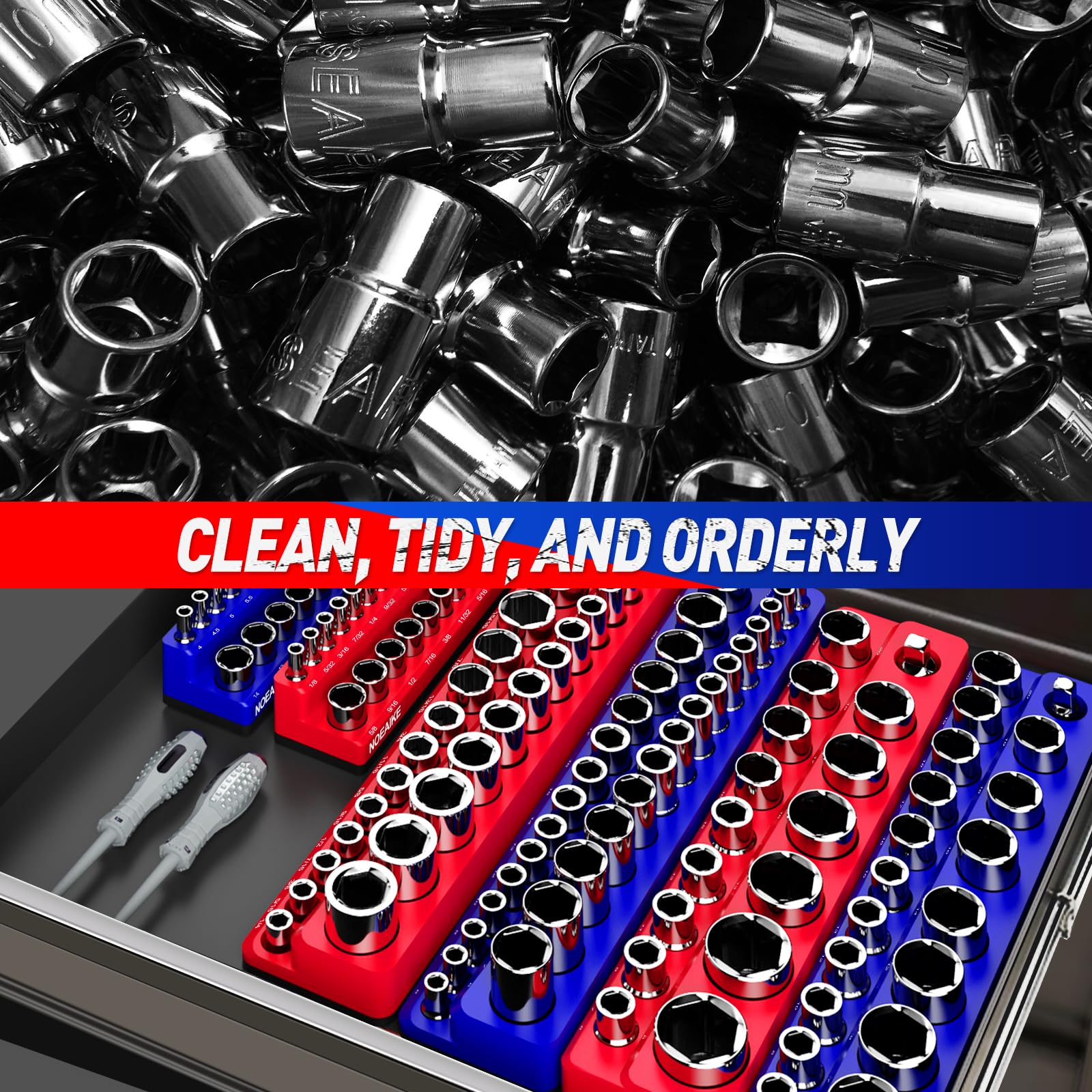 NOEAIKE blue and red trays offer clear visual separation.