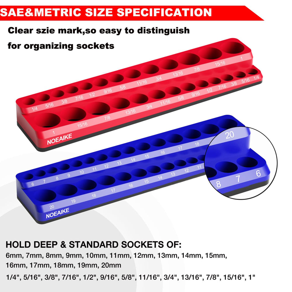 NOEAIKE color-coded trays separate SAE and metric sockets for quick identification