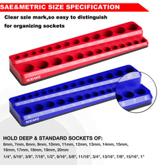 NOEAIKE color-coded trays separate SAE and metric sockets for quick identification