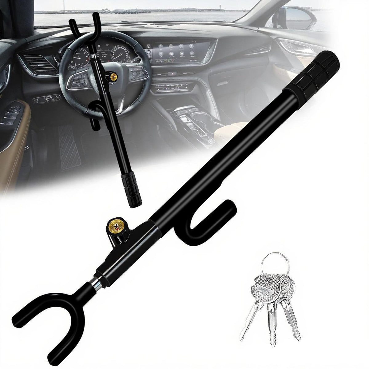 NOEAIKE steering lock carbon steel body protects the wheel and deters theft.