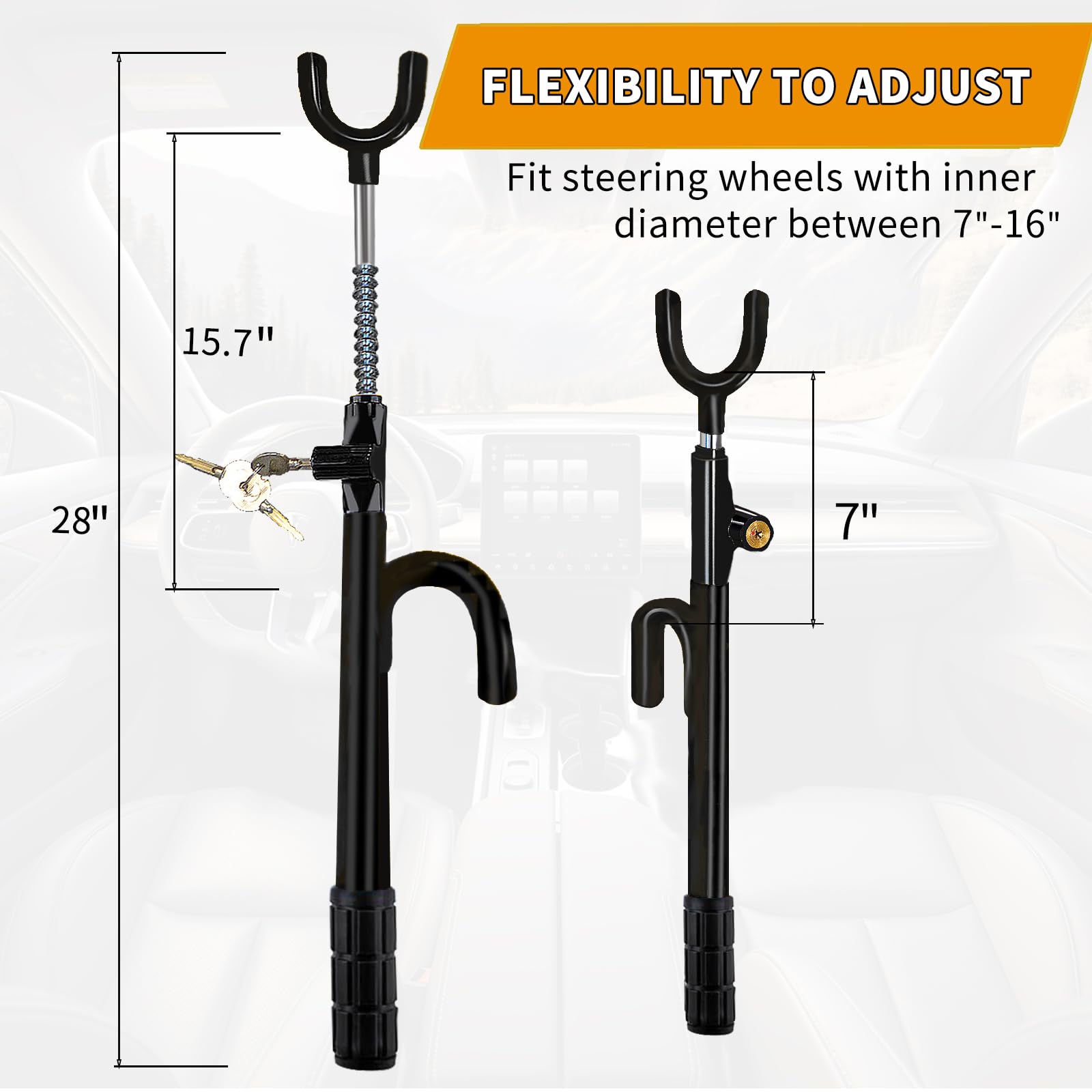 NOEAIKE steering lock with dual-hook system secures the wheel more reliably.