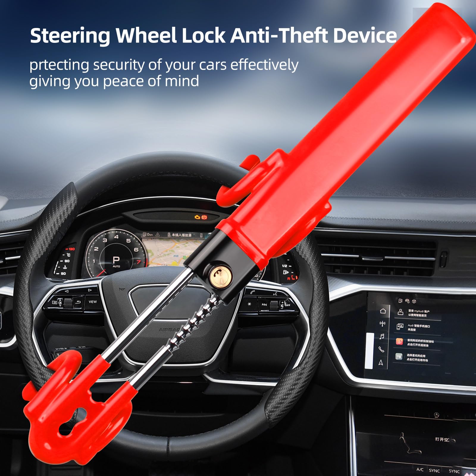 NOEAIKE steering wheel lock adjustable length fits a range of wheels