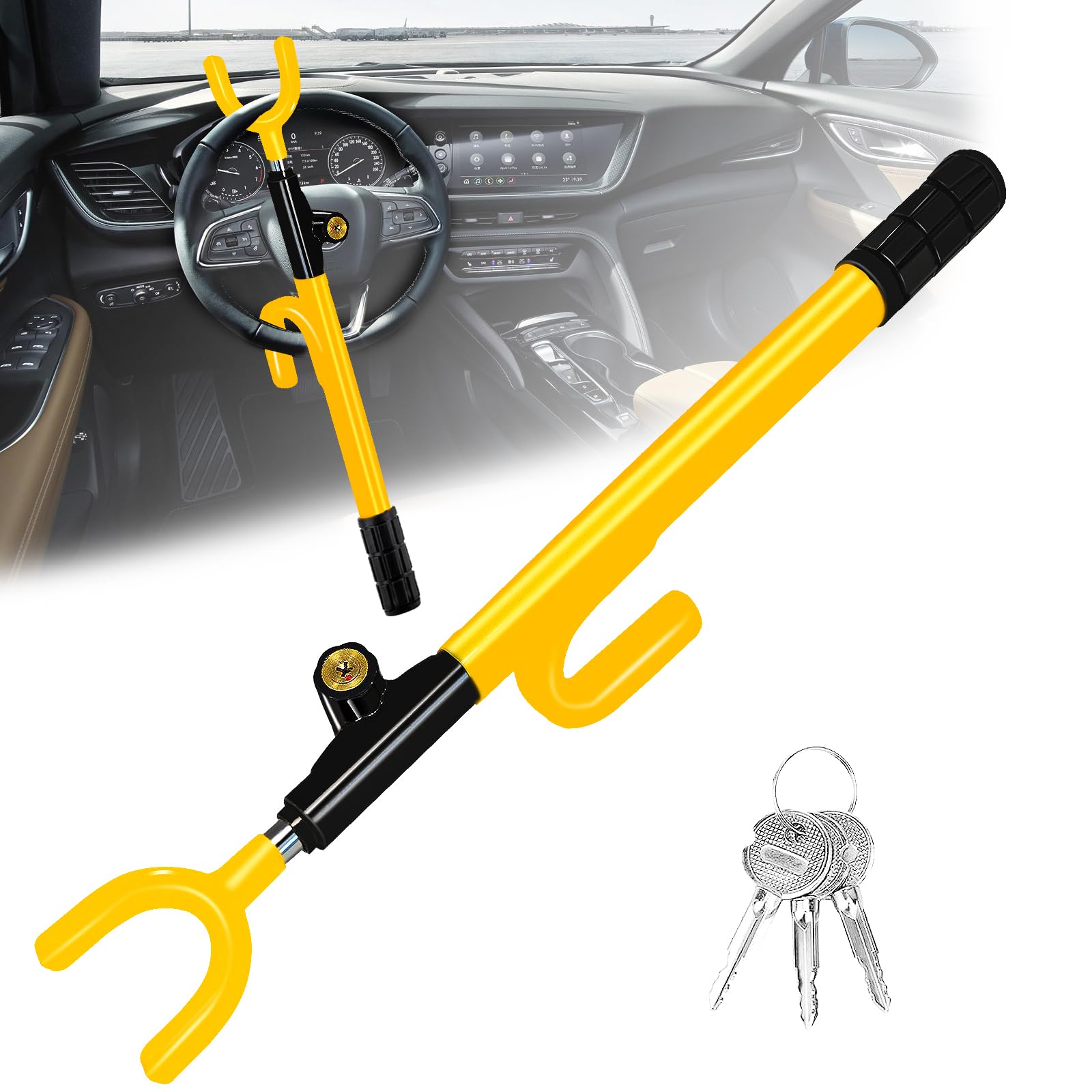 NOEAIKE steering wheel lock with high-visibility yellow finish helps deter theft