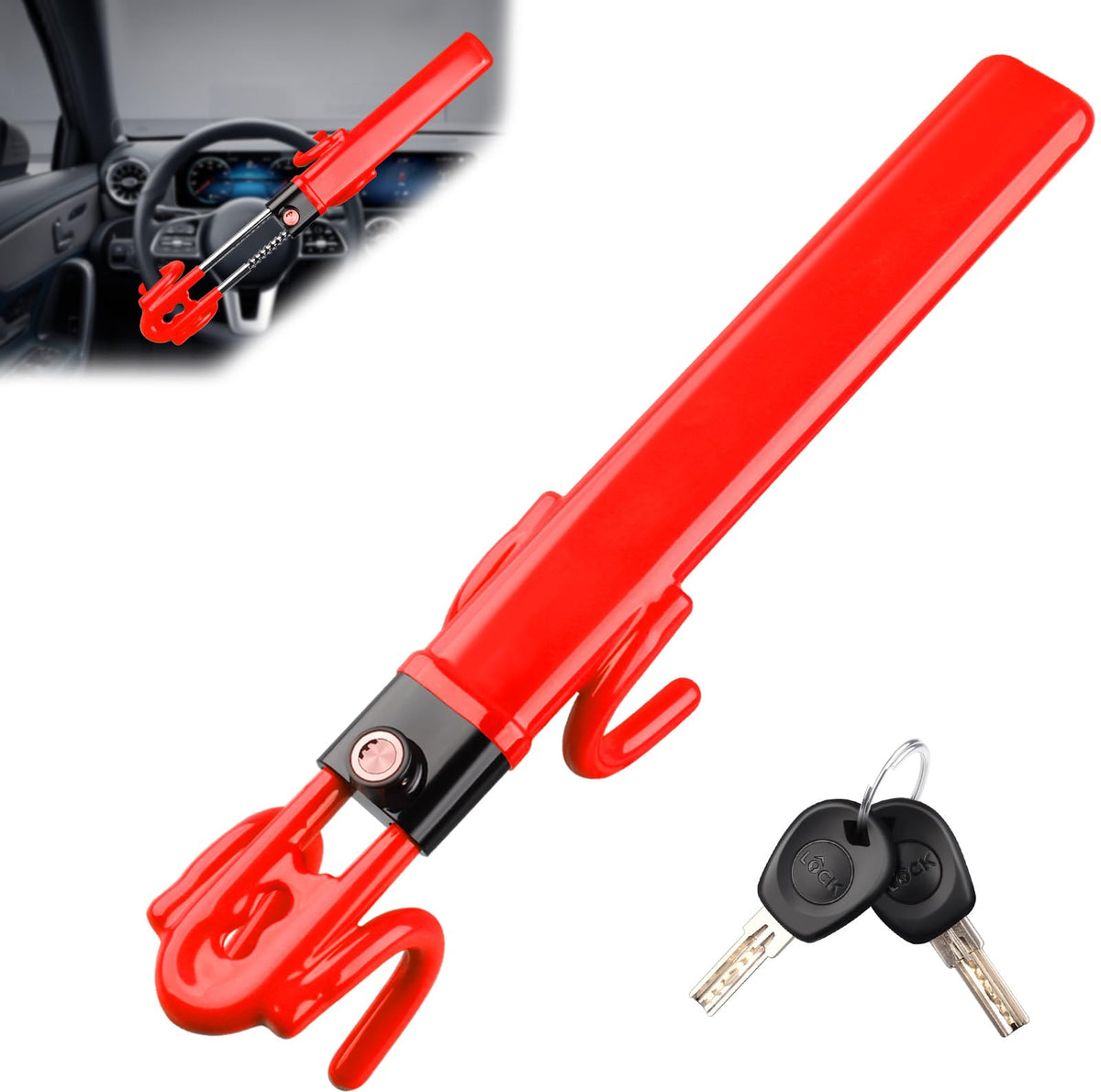 NOEAIKE steering wheel lock red, highly visible deterrent for theft prevention
