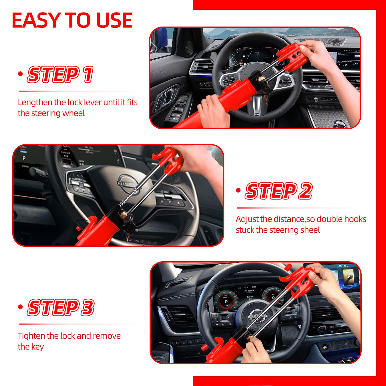 NOEAIKE lock protects the steering wheel finish while securing the wheel